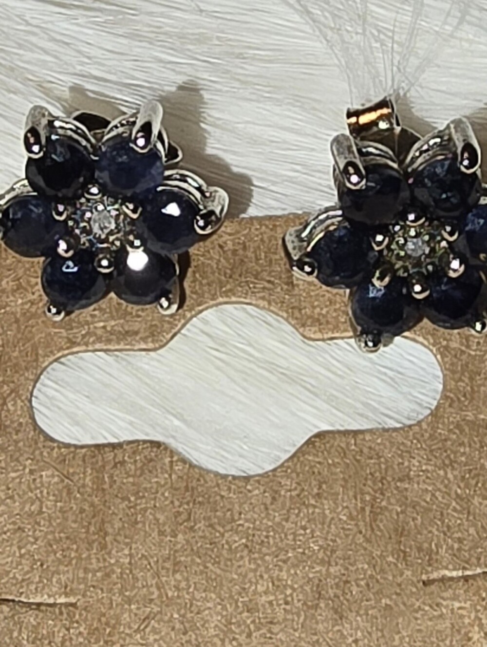 JTV Classic Blue Sapphire Flower Stud Earrings - Silver - Picture 4 of 4
